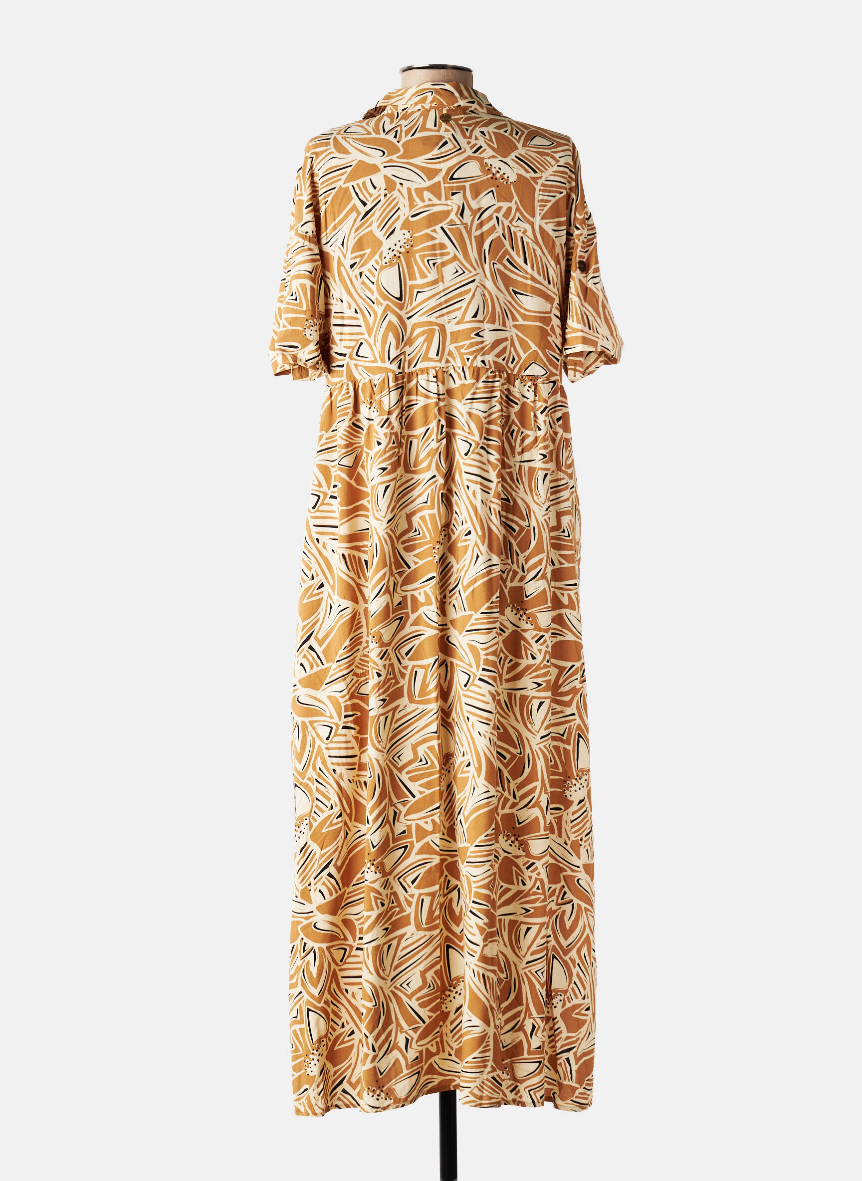 Robe longue imprimé fantaisie manches courtes marron LOLA ESPELETA femme