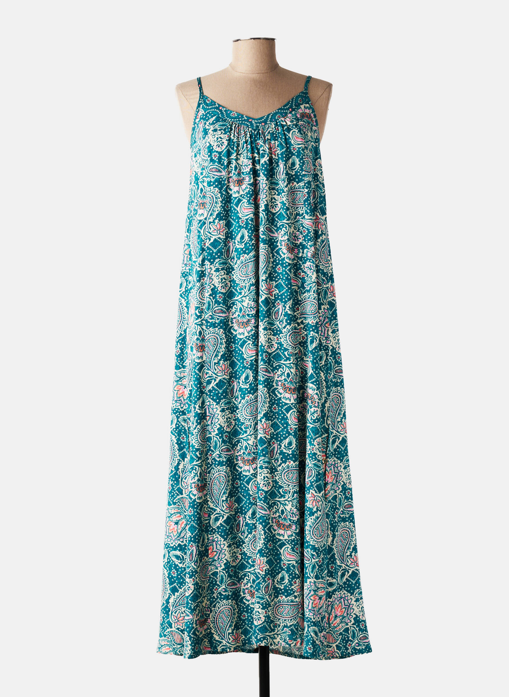 Robe longue coupe évasée fines bretelles vert LOLA ESPELETA femme