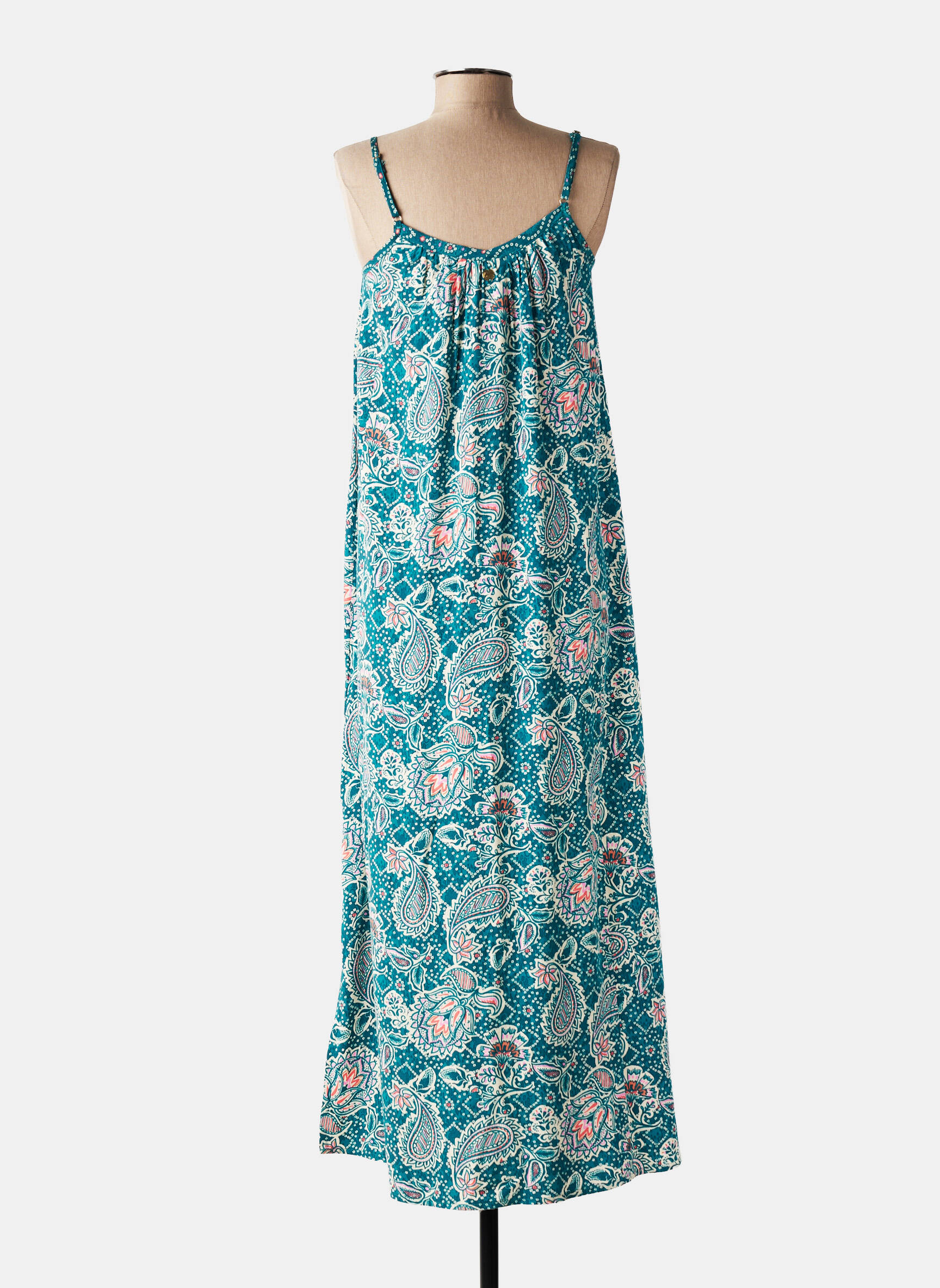 Robe longue coupe évasée fines bretelles vert LOLA ESPELETA femme