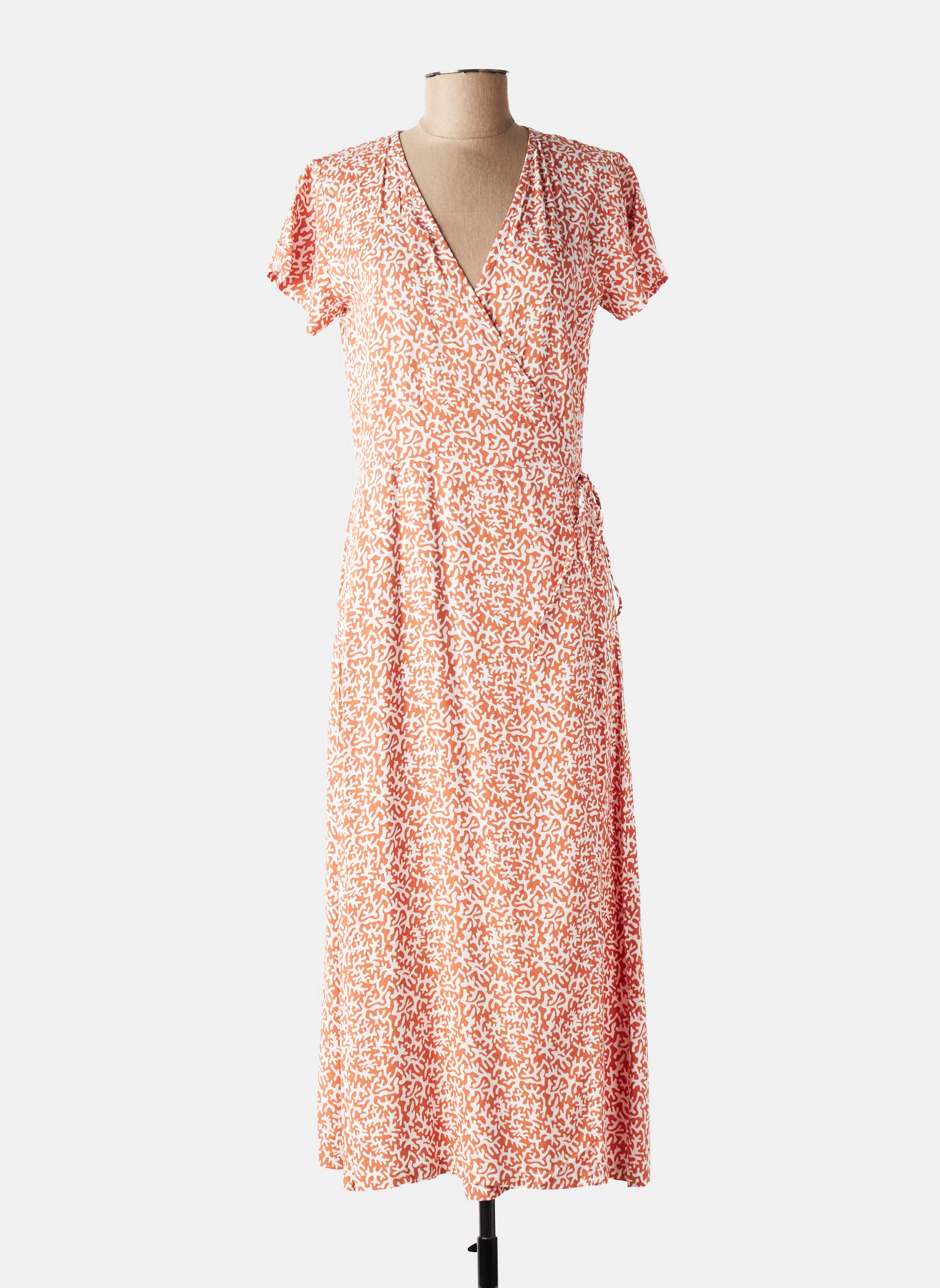 Robe longue imprimé fantaisie manches courtes orange BATELA femme