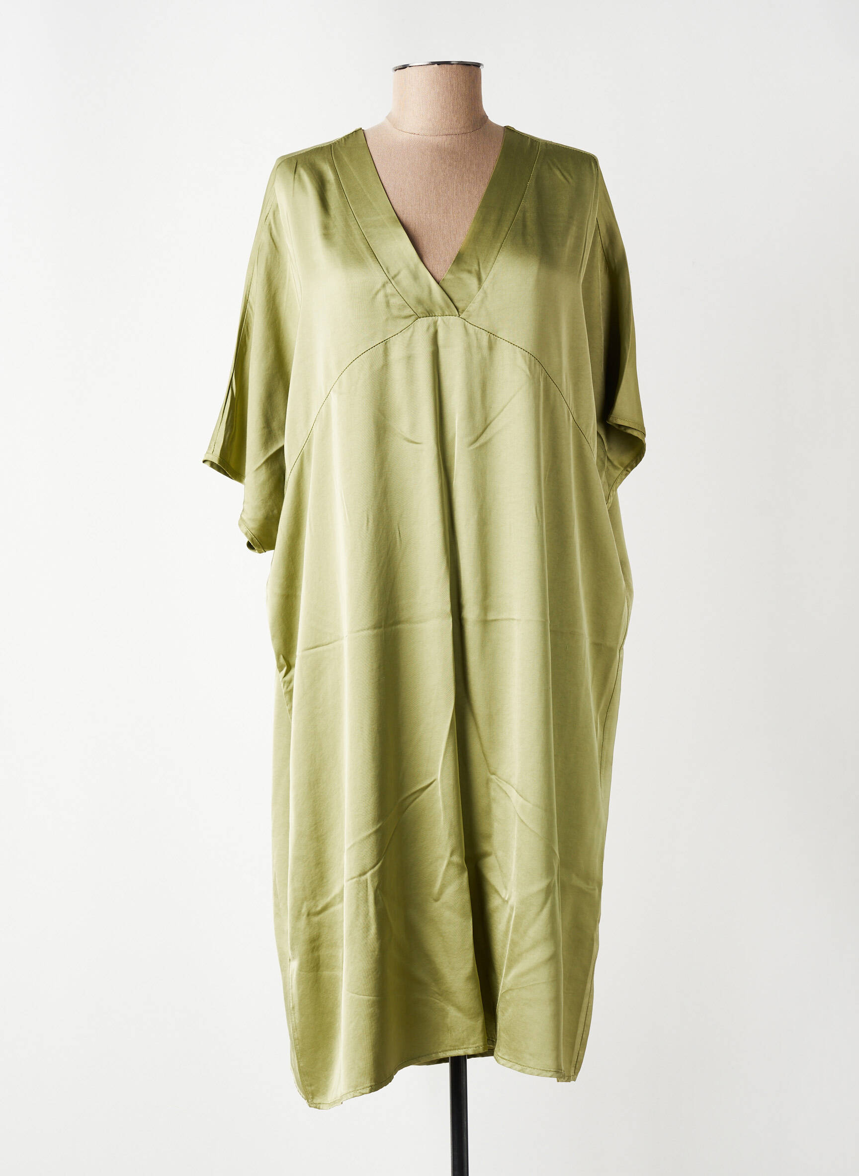 Robe mi-longue coupe fluide manches courtes vert PAKO LITTO femme