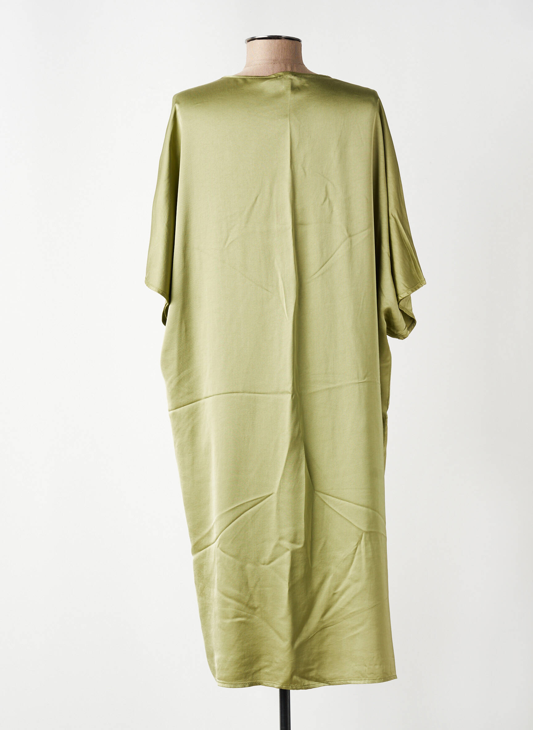 Robe mi-longue coupe fluide manches courtes vert PAKO LITTO femme