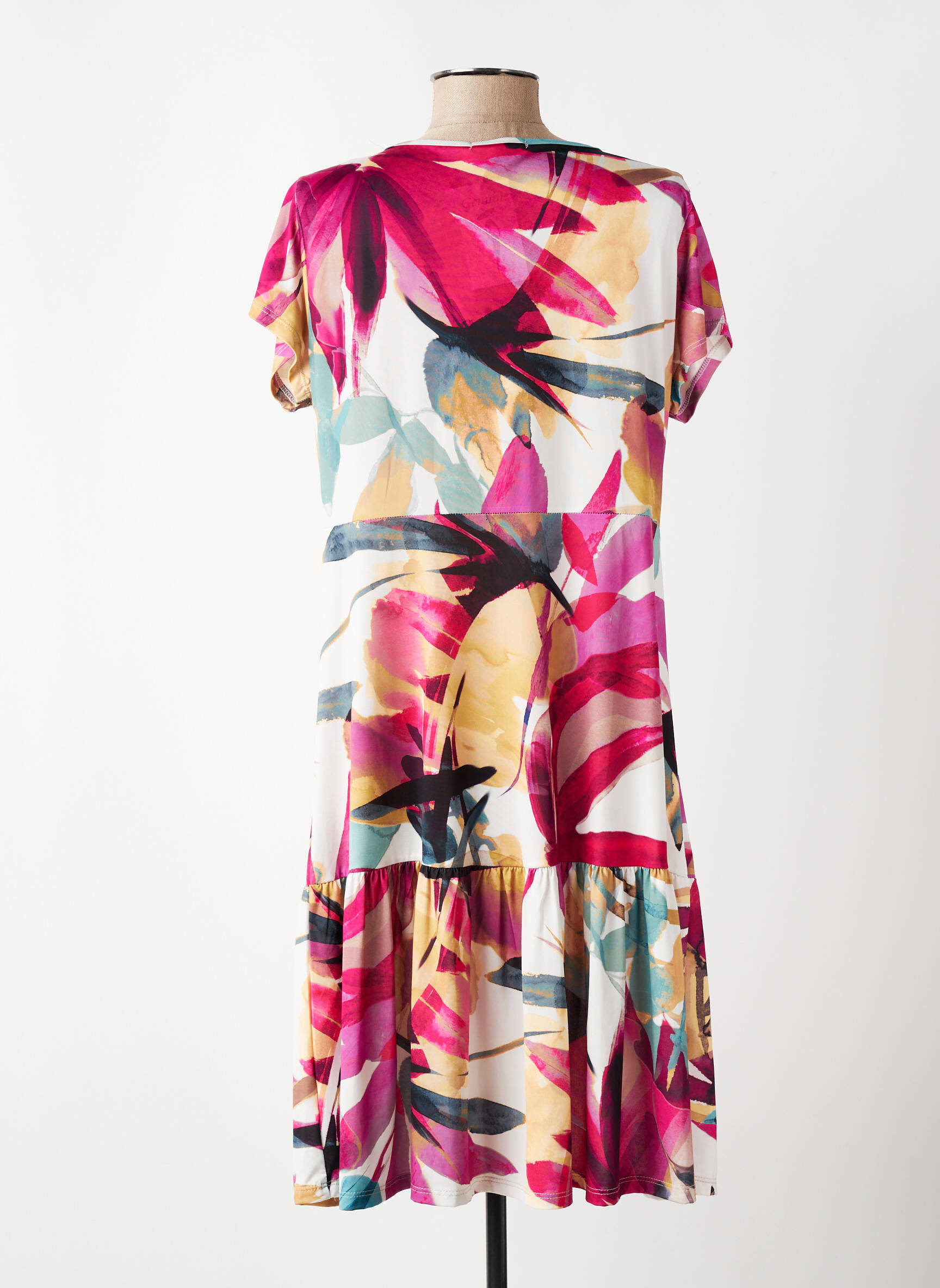 Robe mi-longue imprimé fleurs manches courtes rouge GENUINE femme