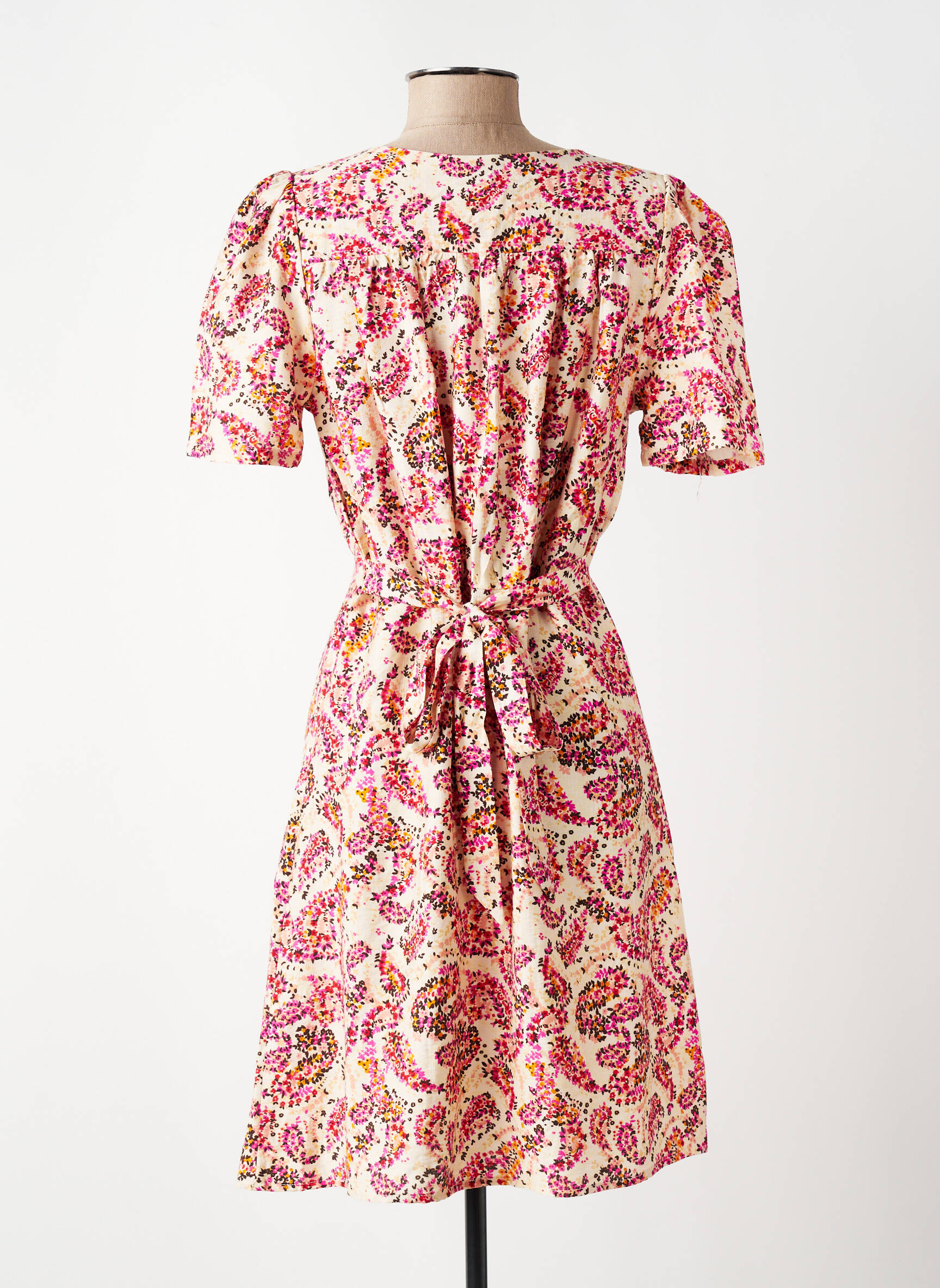 Robe mi-longue imprimé fleurs manches courtes beige GRACE & MILA femme