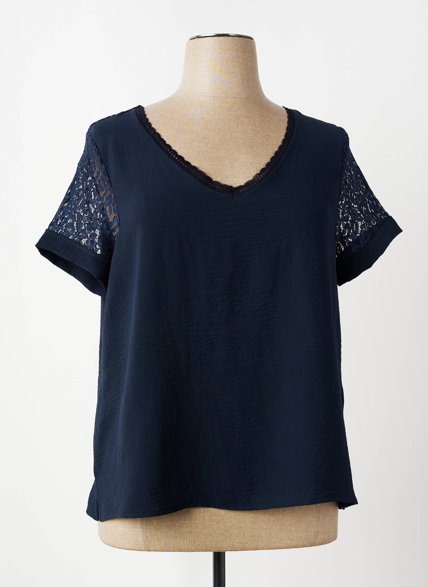 Top tissage crêpe manches courtes bleu ANNA MUR femme