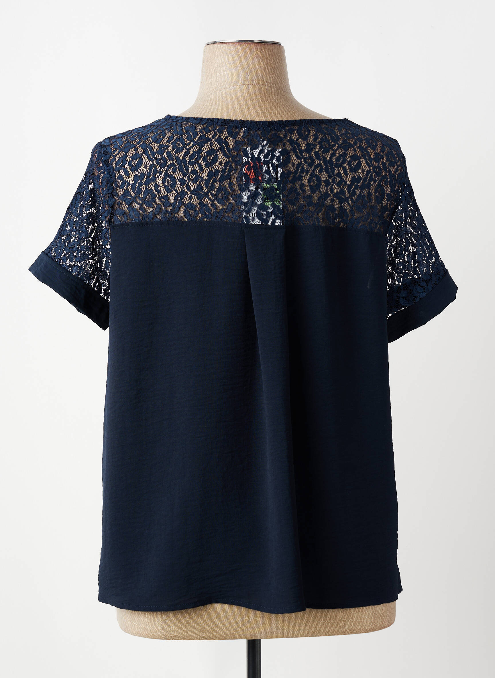 Top tissage crêpe manches courtes bleu ANNA MUR femme