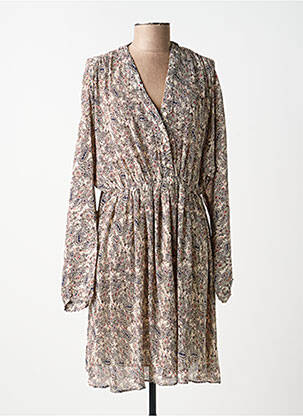 Robe mi-longue coupe fluide manches longues beige MOLLY BRACKEN femme