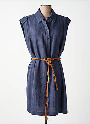 Robe mi-longue tissage crêpe manches courtes bleu MOLLY BRACKEN femme