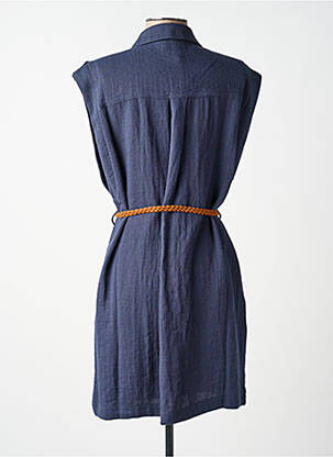 Robe mi-longue tissage crêpe manches courtes bleu MOLLY BRACKEN femme