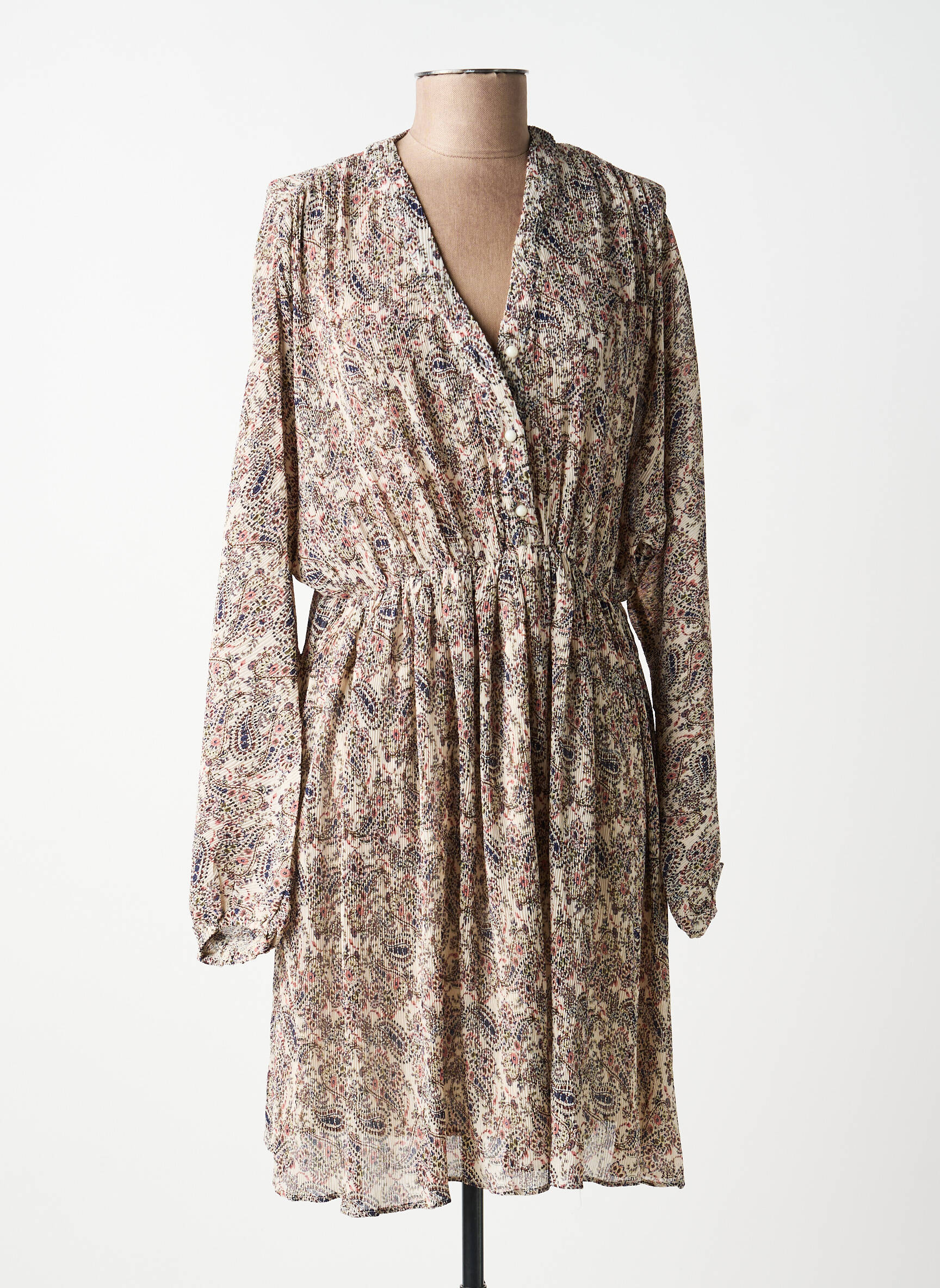 Robe mi-longue coupe fluide manches longues beige MOLLY BRACKEN femme