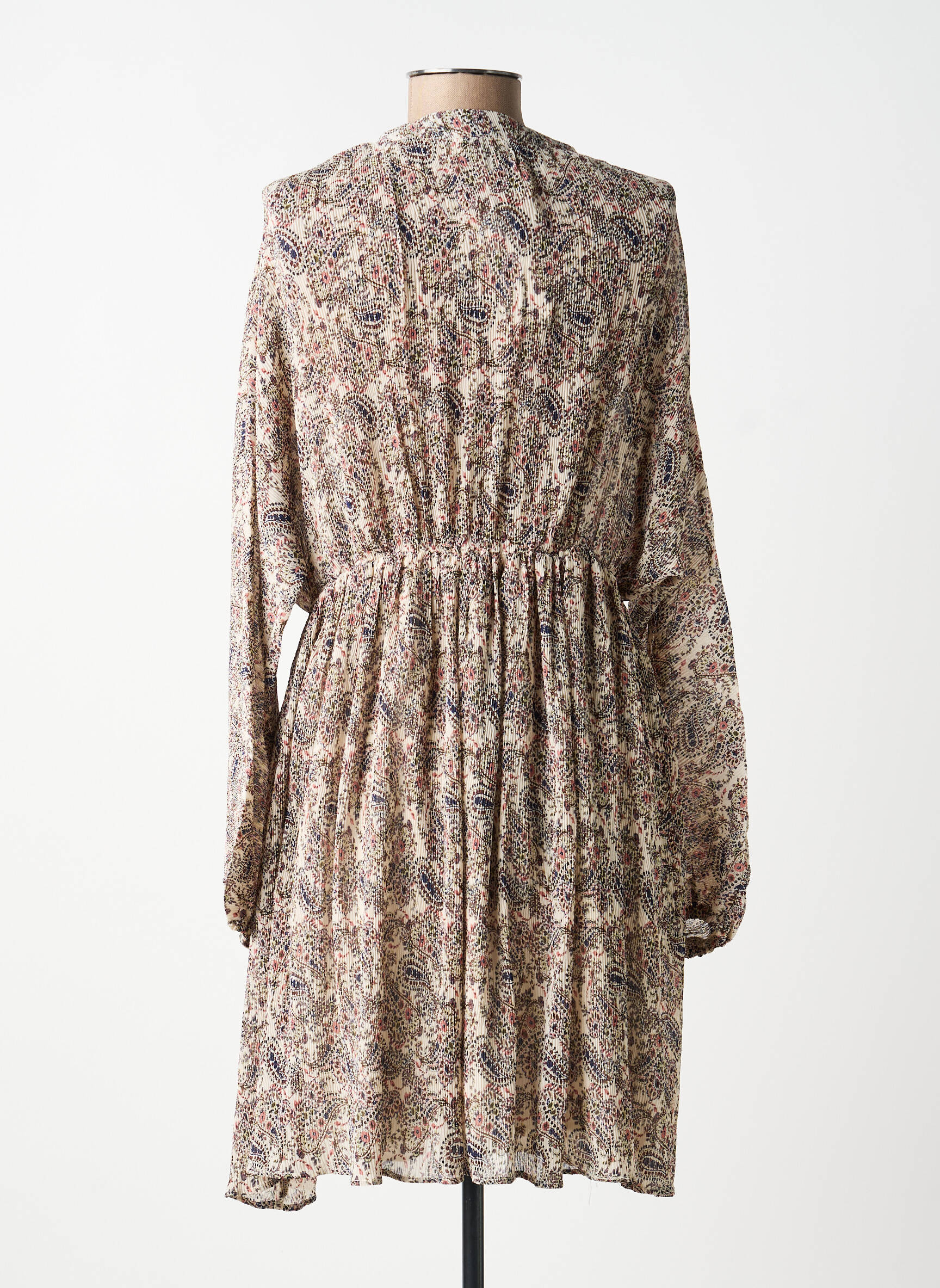 Robe mi-longue coupe fluide manches longues beige MOLLY BRACKEN femme