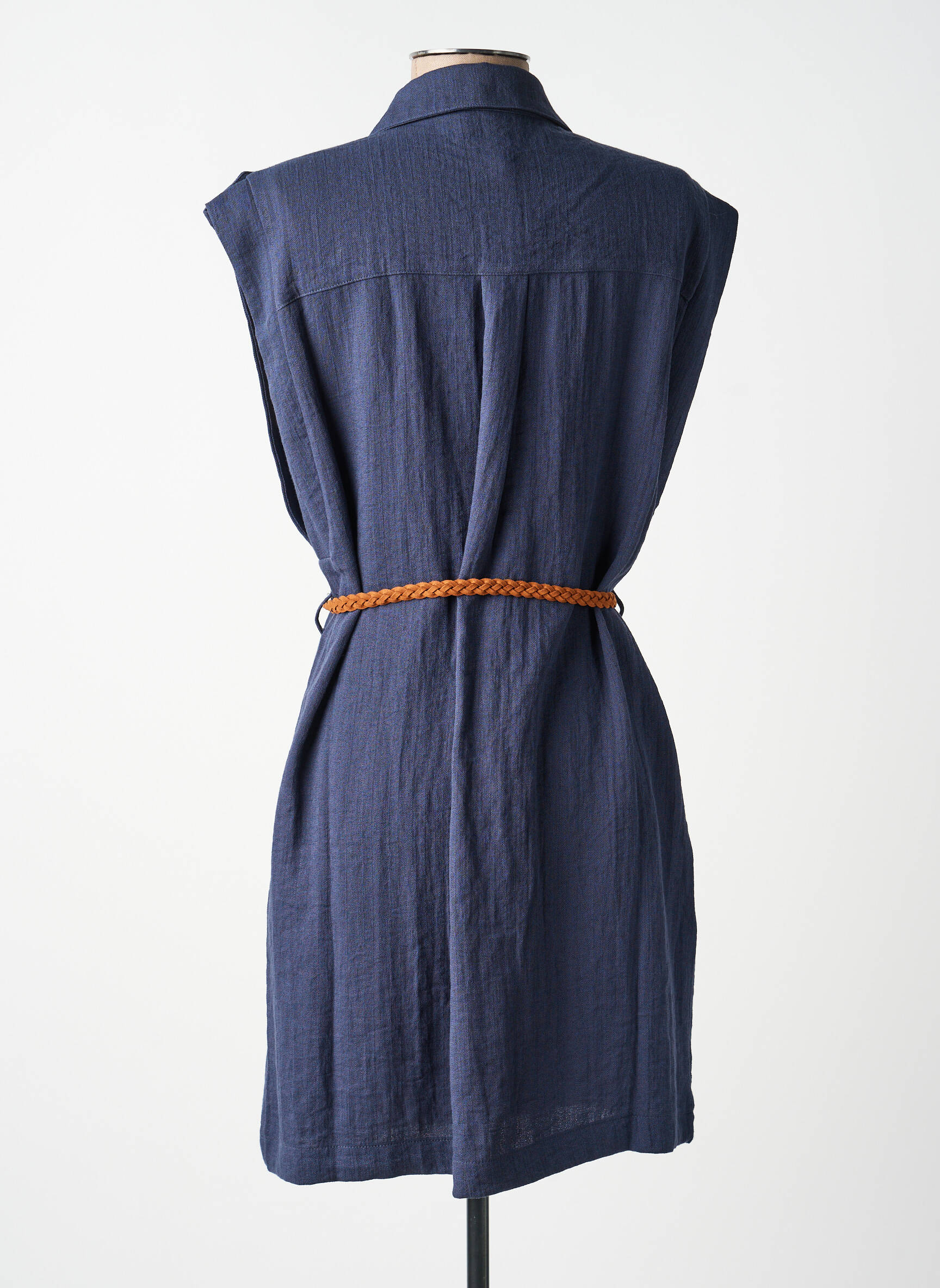 Robe mi-longue tissage crêpe manches courtes bleu MOLLY BRACKEN femme