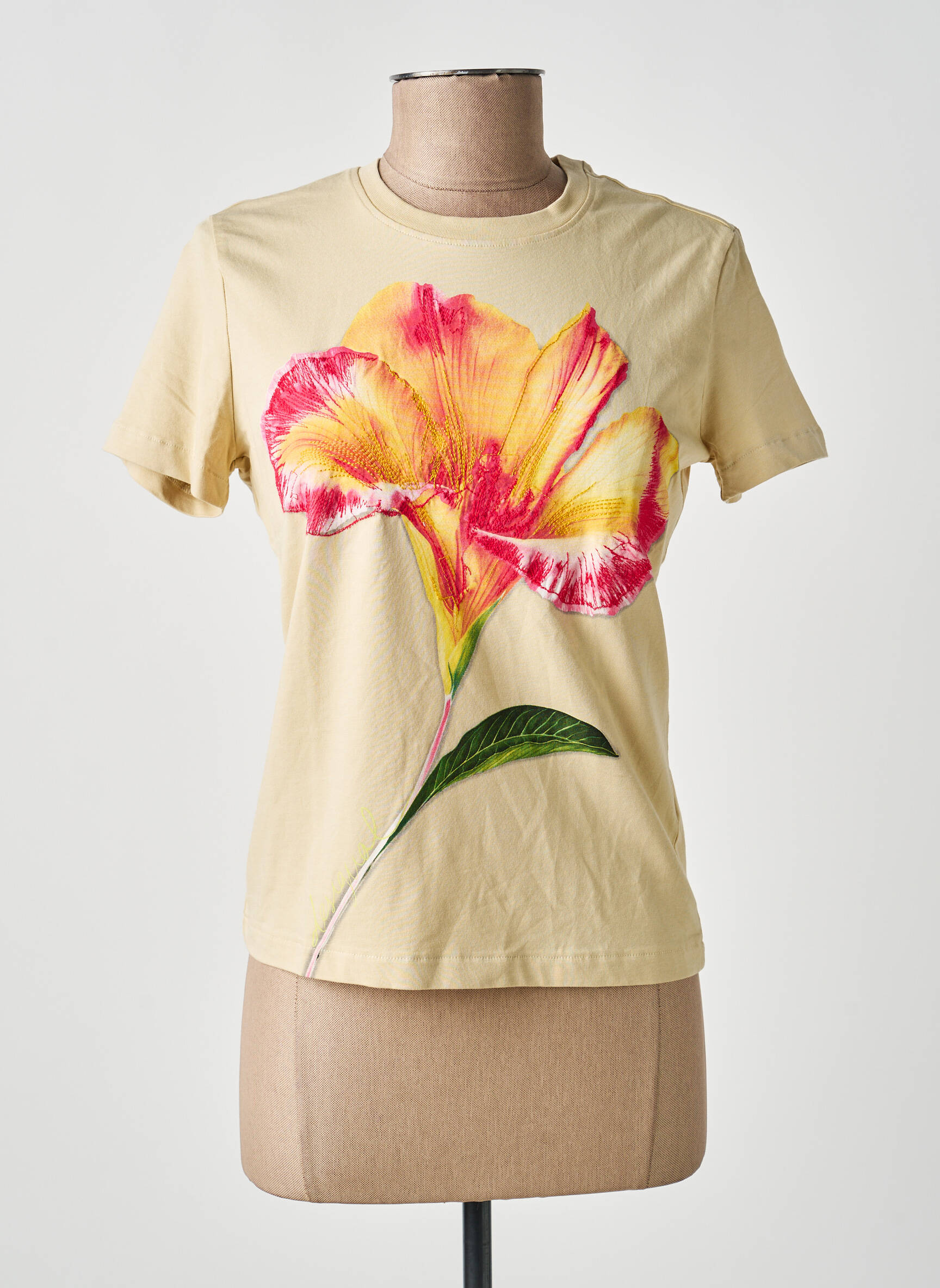 T-shirt sérigraphie manches courtes beige DESIGUAL femme