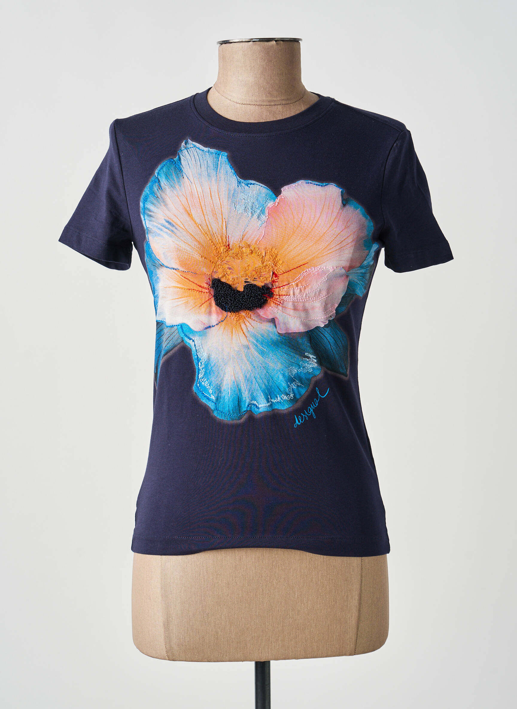 T-shirt stretch manches courtes bleu DESIGUAL femme