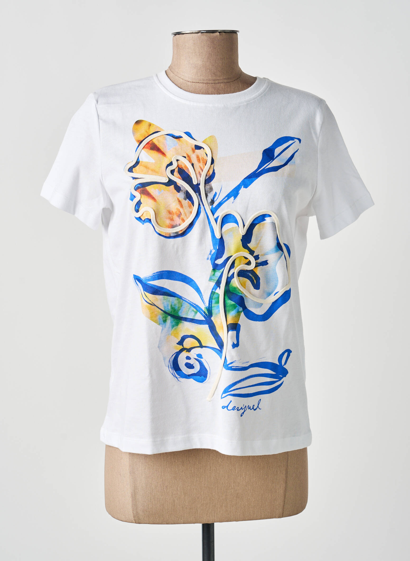 T-shirt stretch manches courtes blanc DESIGUAL femme