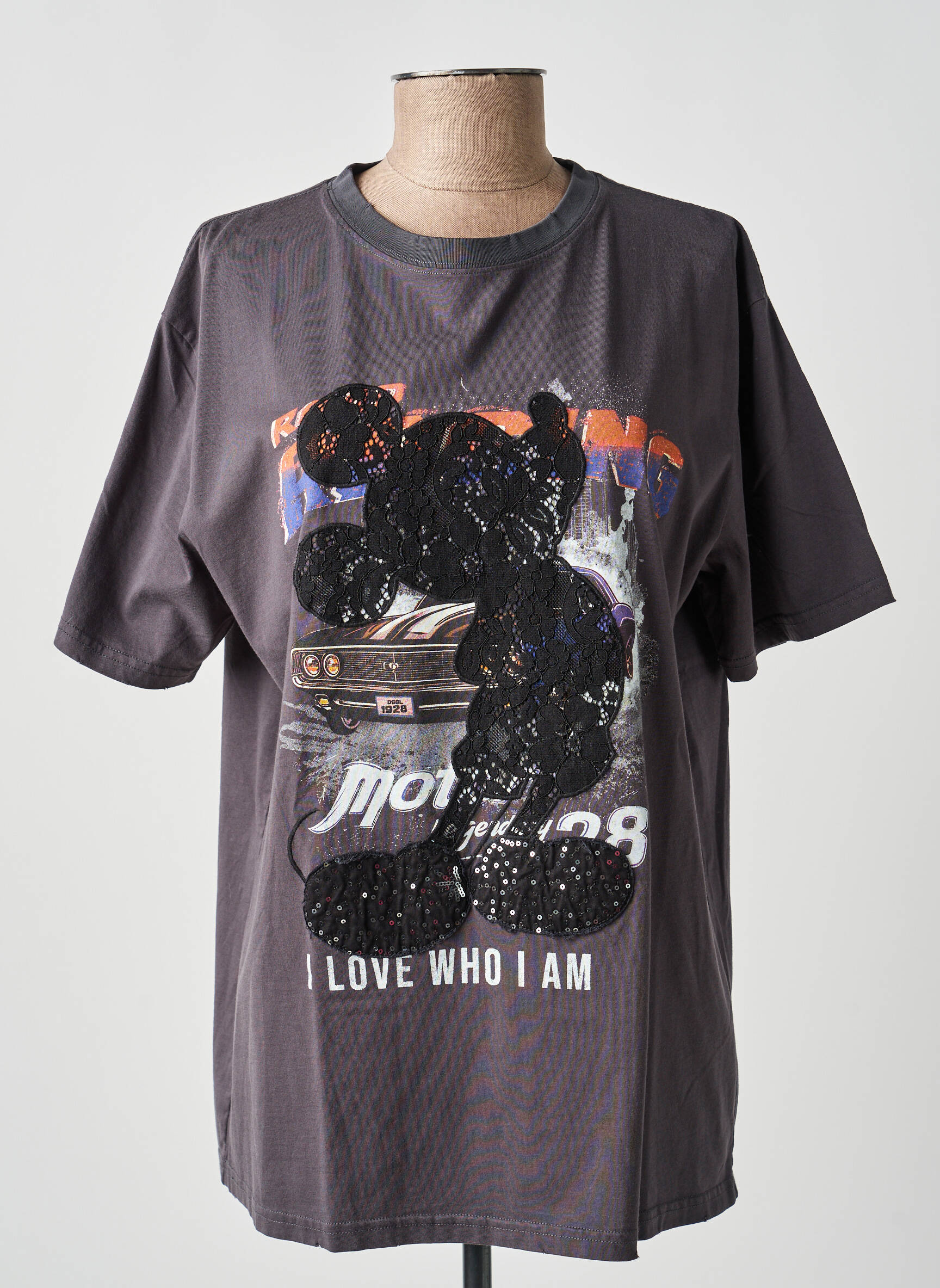 T-shirt coupe droite manches courtes gris DESIGUAL femme