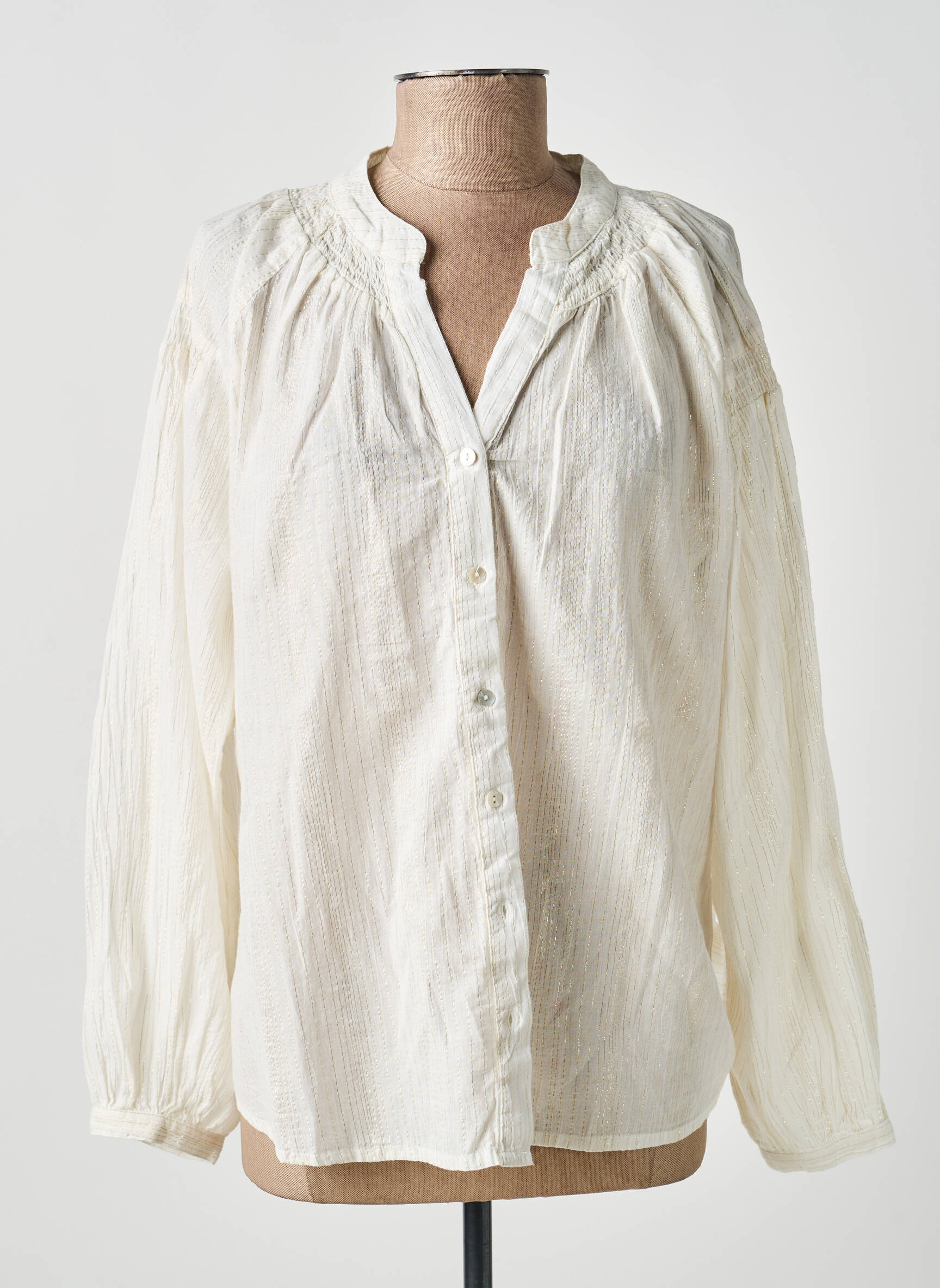Chemisier tissage popeline manches longues beige MOLLY BRACKEN femme