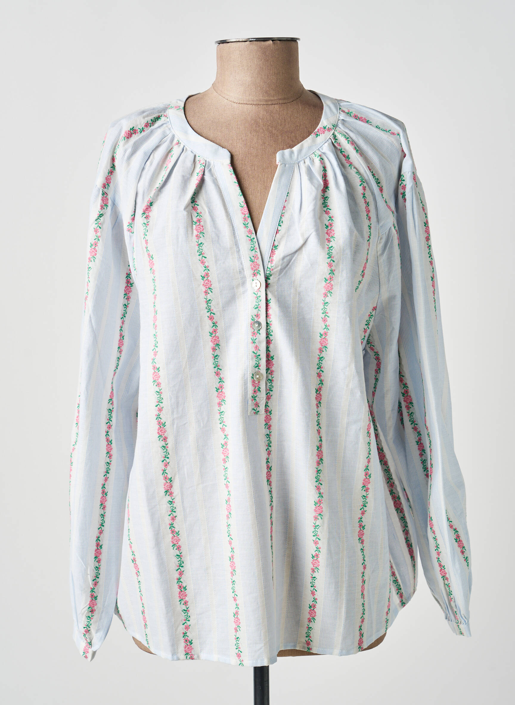 Blouse tissage popeline manches longues bleu MOLLY BRACKEN femme