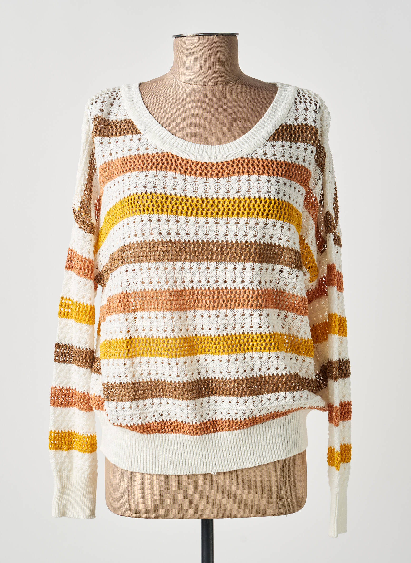 Pull maille ajourée manches longues marron MOLLY BRACKEN femme