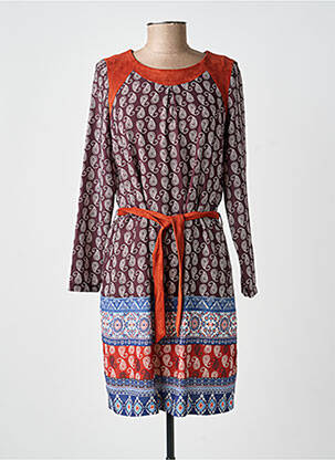 Robe mi-longue tissage crêpe manches longues rouge FRANCE RIVOIRE femme
