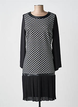 Robe mi-longue imprimé fantaisie manches longues noir GUY DUBOUIS femme