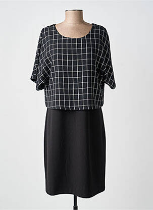 Robe mi-longue tissage crêpe manches courtes noir GUY DUBOUIS femme