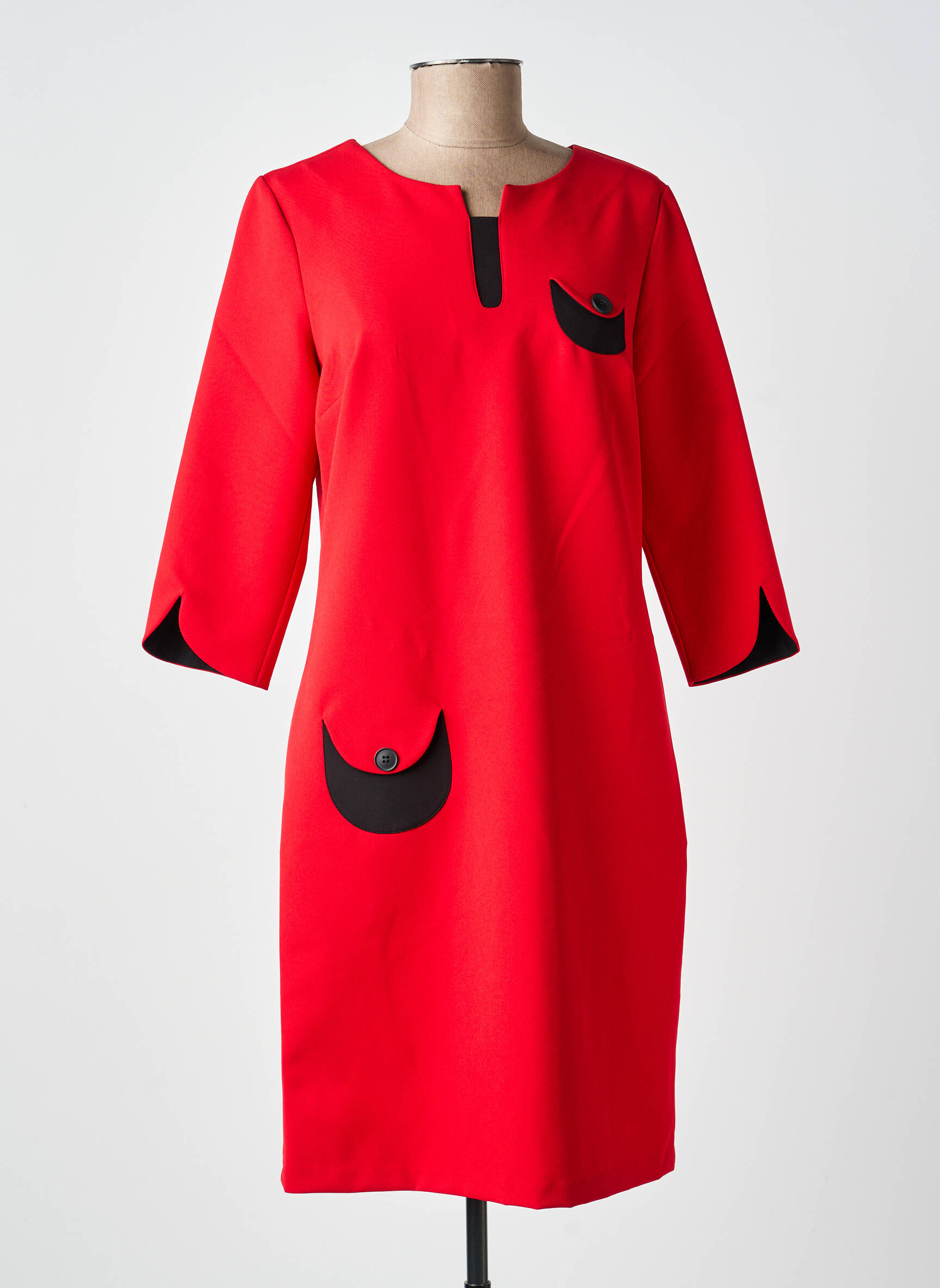 Robe mi-longue manches 3/4 manches 3/4 rouge GUY DUBOUIS femme