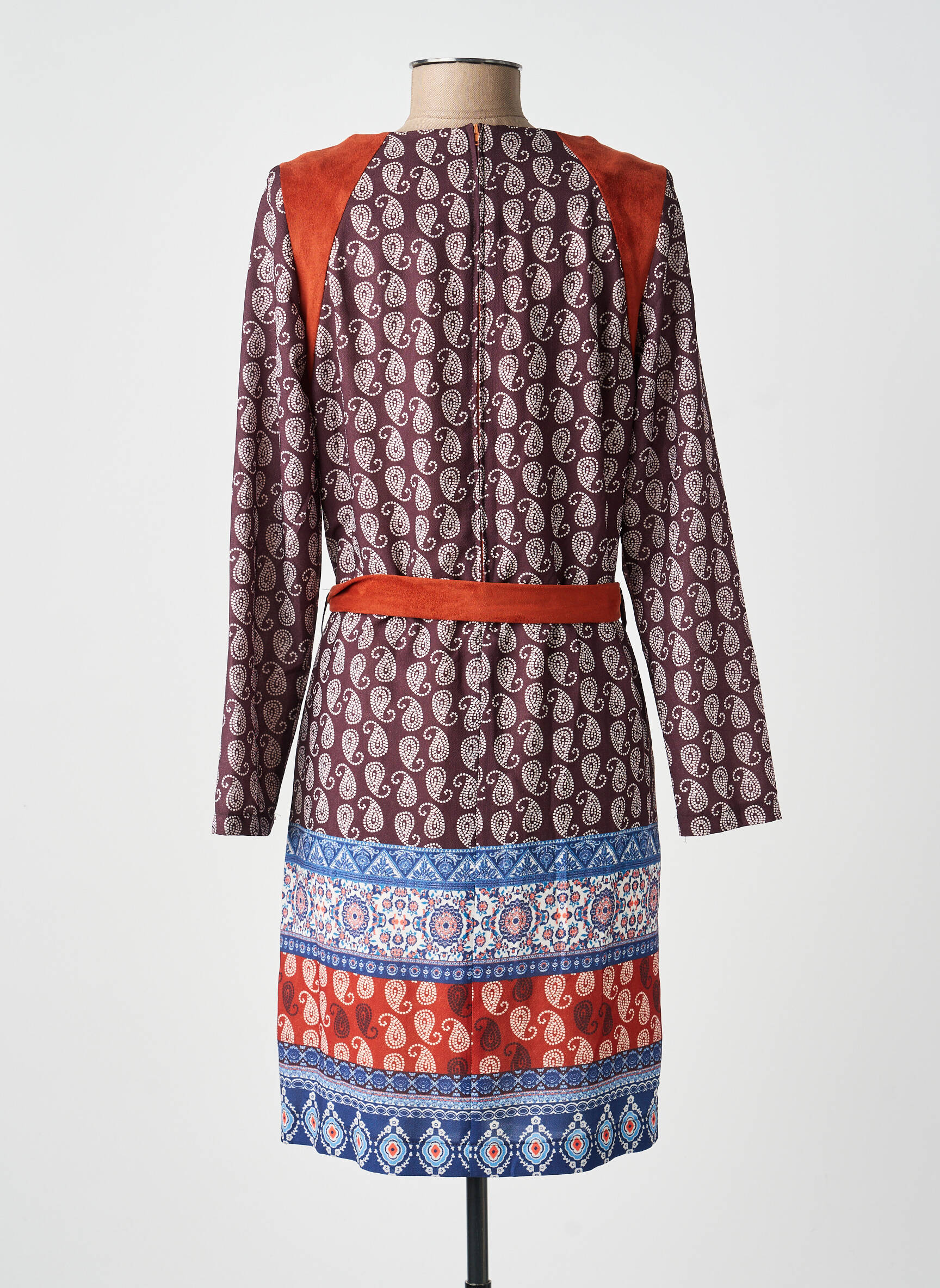 Robe mi-longue tissage crêpe manches longues rouge FRANCE RIVOIRE femme