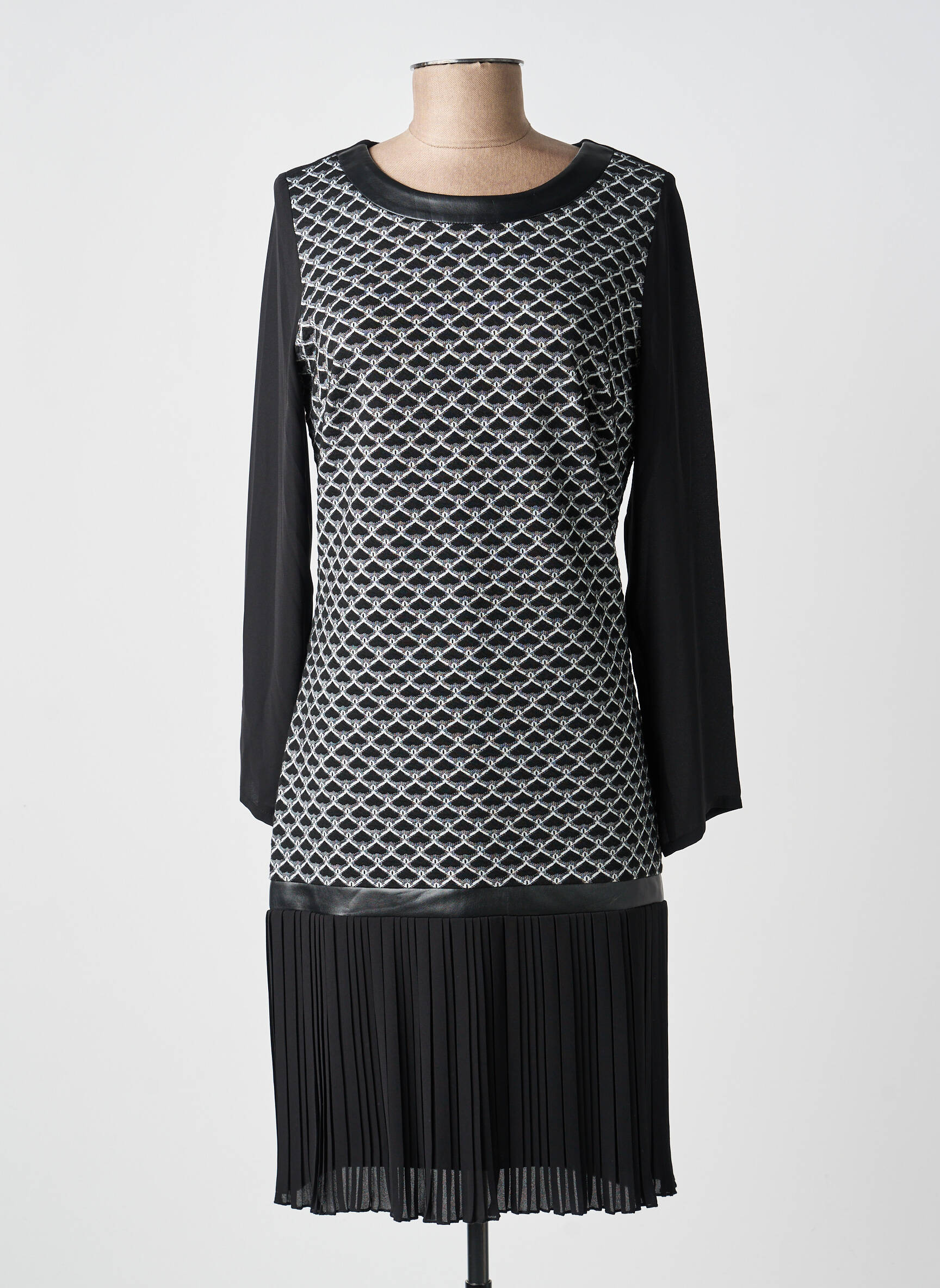 Robe mi-longue imprimé fantaisie manches longues noir GUY DUBOUIS femme