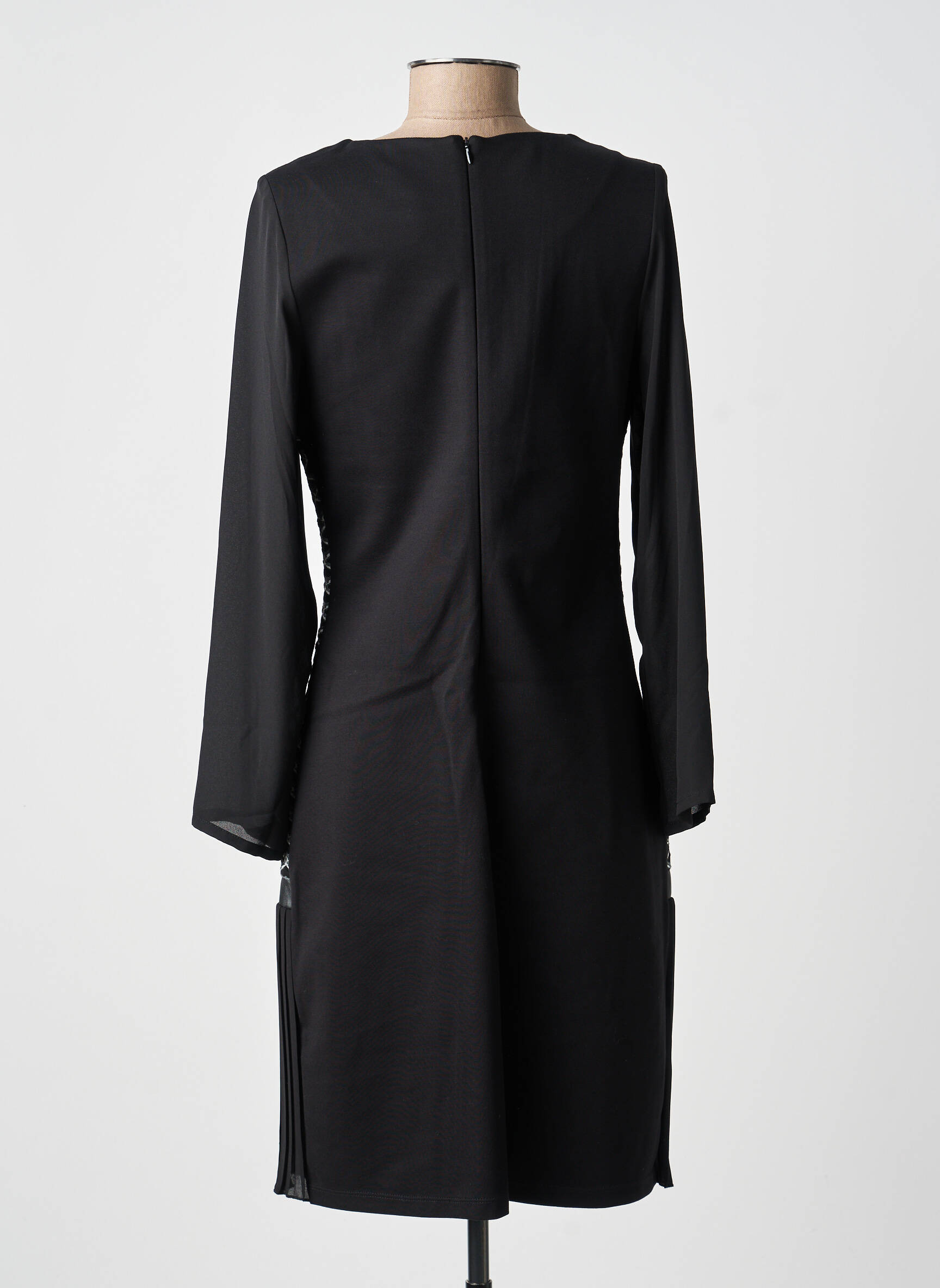 Robe mi-longue imprimé fantaisie manches longues noir GUY DUBOUIS femme