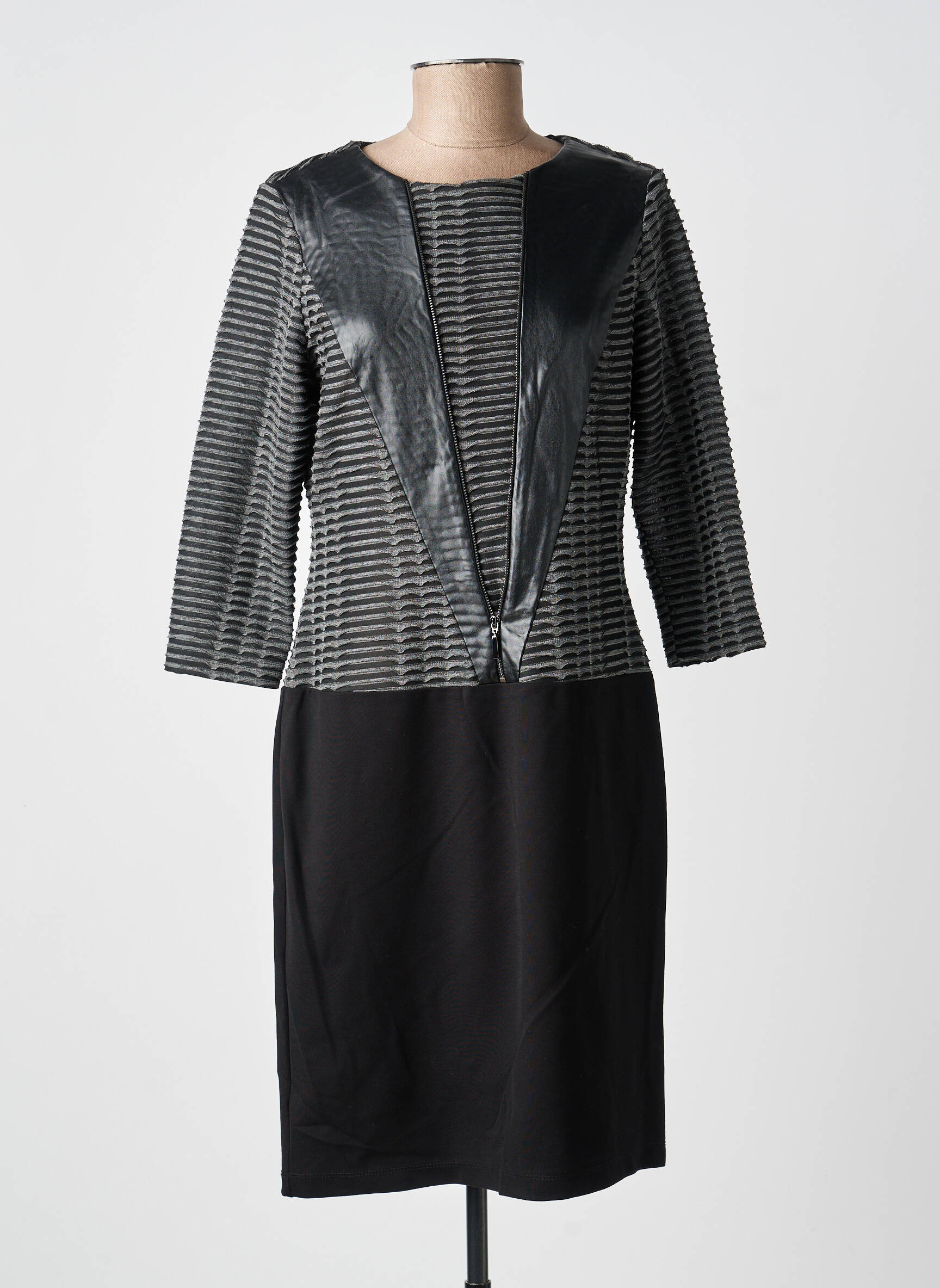 Robe mi-longue manches 3/4 manches 3/4 gris GUY DUBOUIS femme