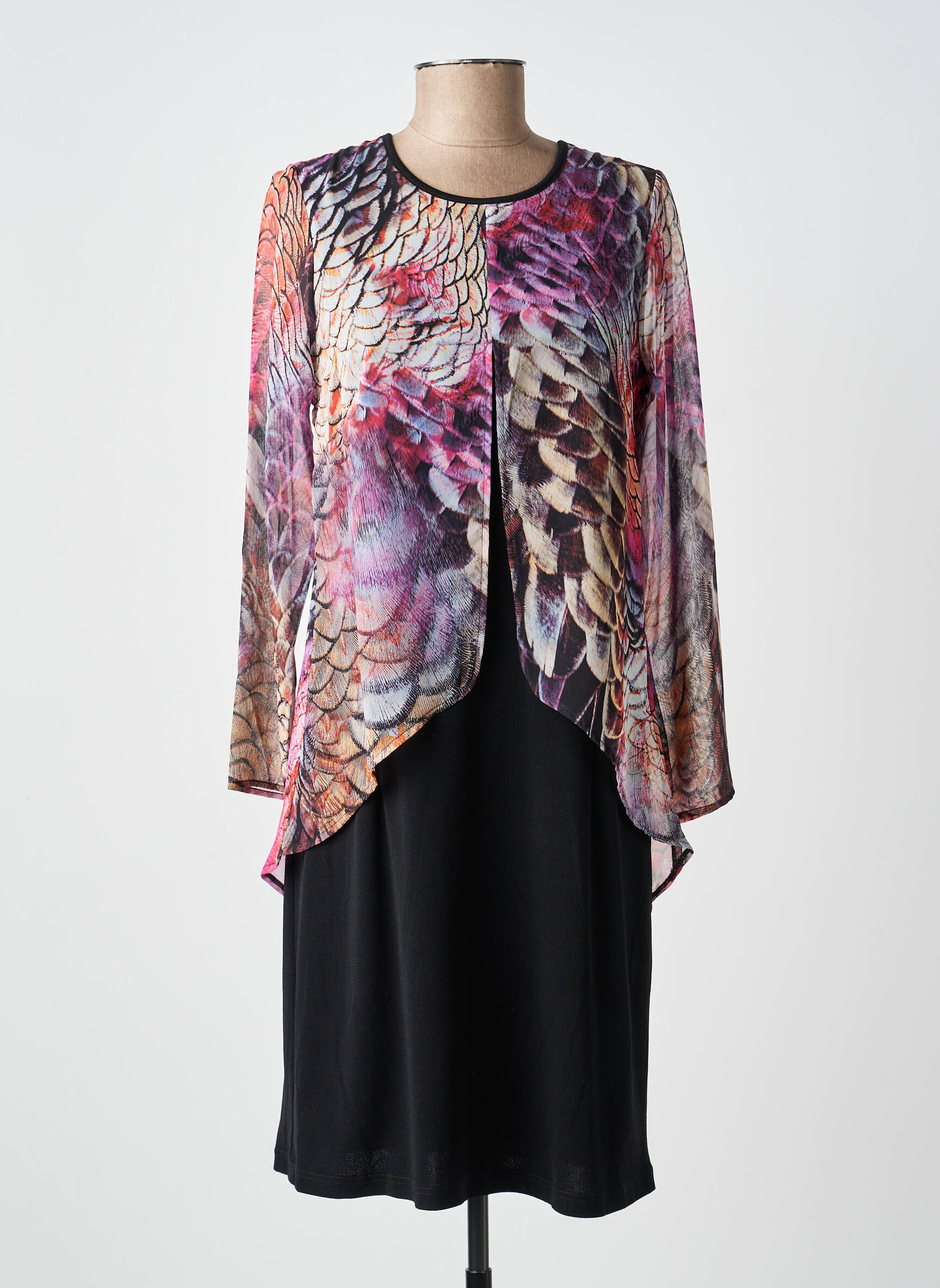 Robe mi-longue manches 3/4 manches 3/4 noir GUY DUBOUIS femme