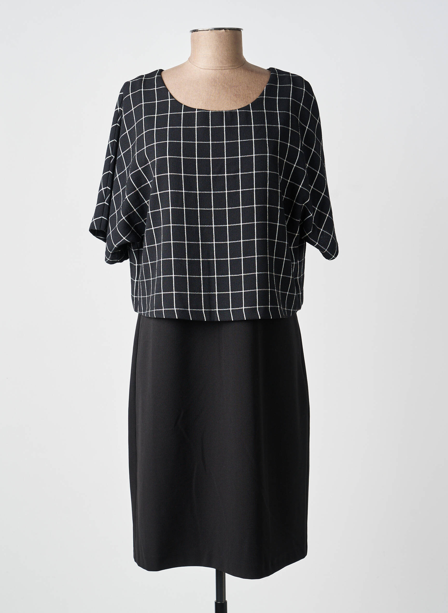 Robe mi-longue tissage crêpe manches courtes noir GUY DUBOUIS femme