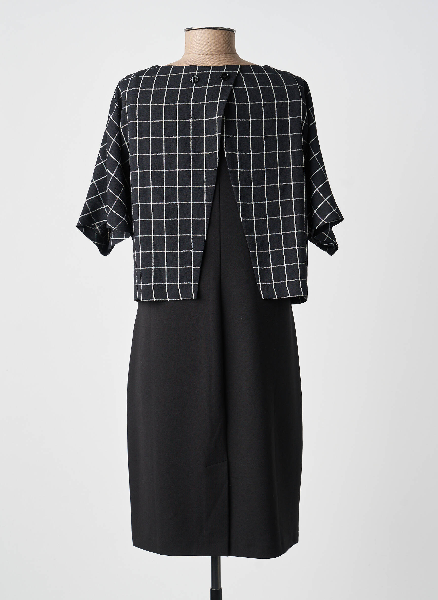 Robe mi-longue tissage crêpe manches courtes noir GUY DUBOUIS femme