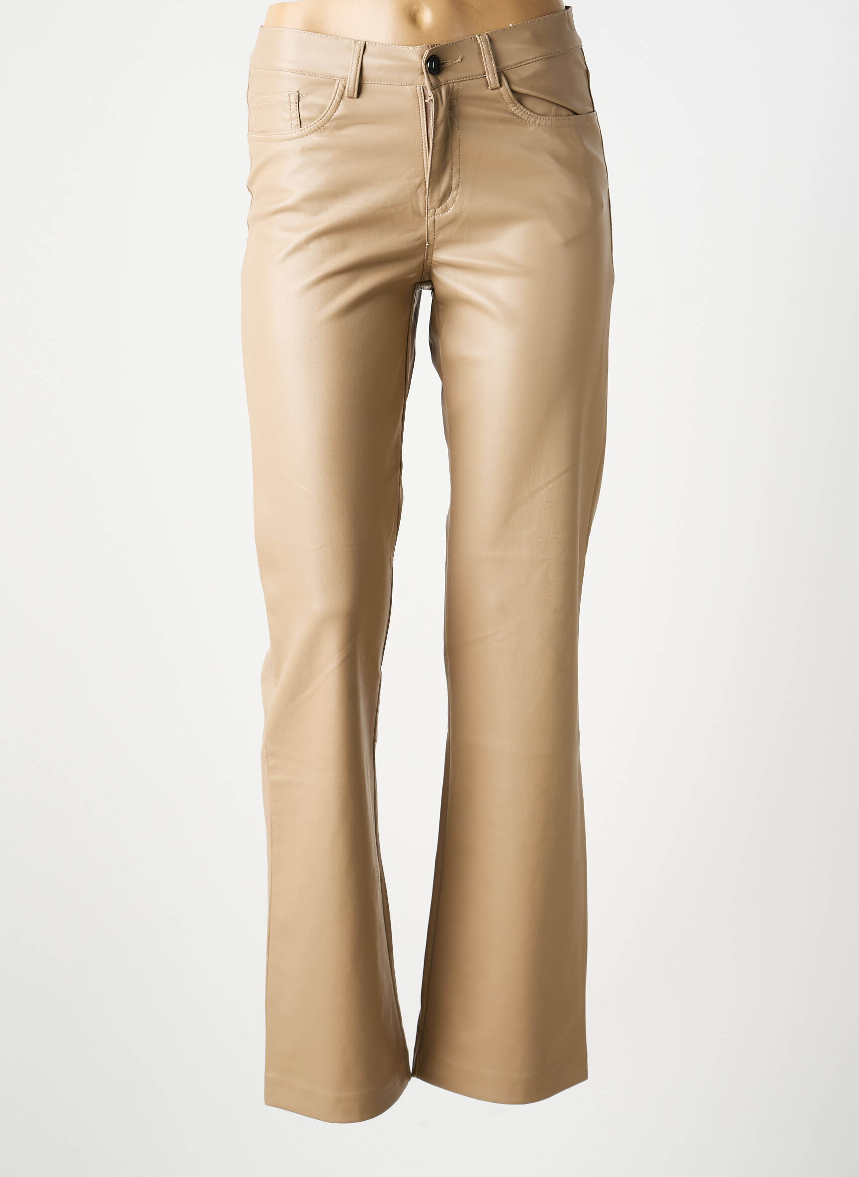 Pantalon droit fermeture zippée sous rabat boutonné taille normale beige LCDN femme