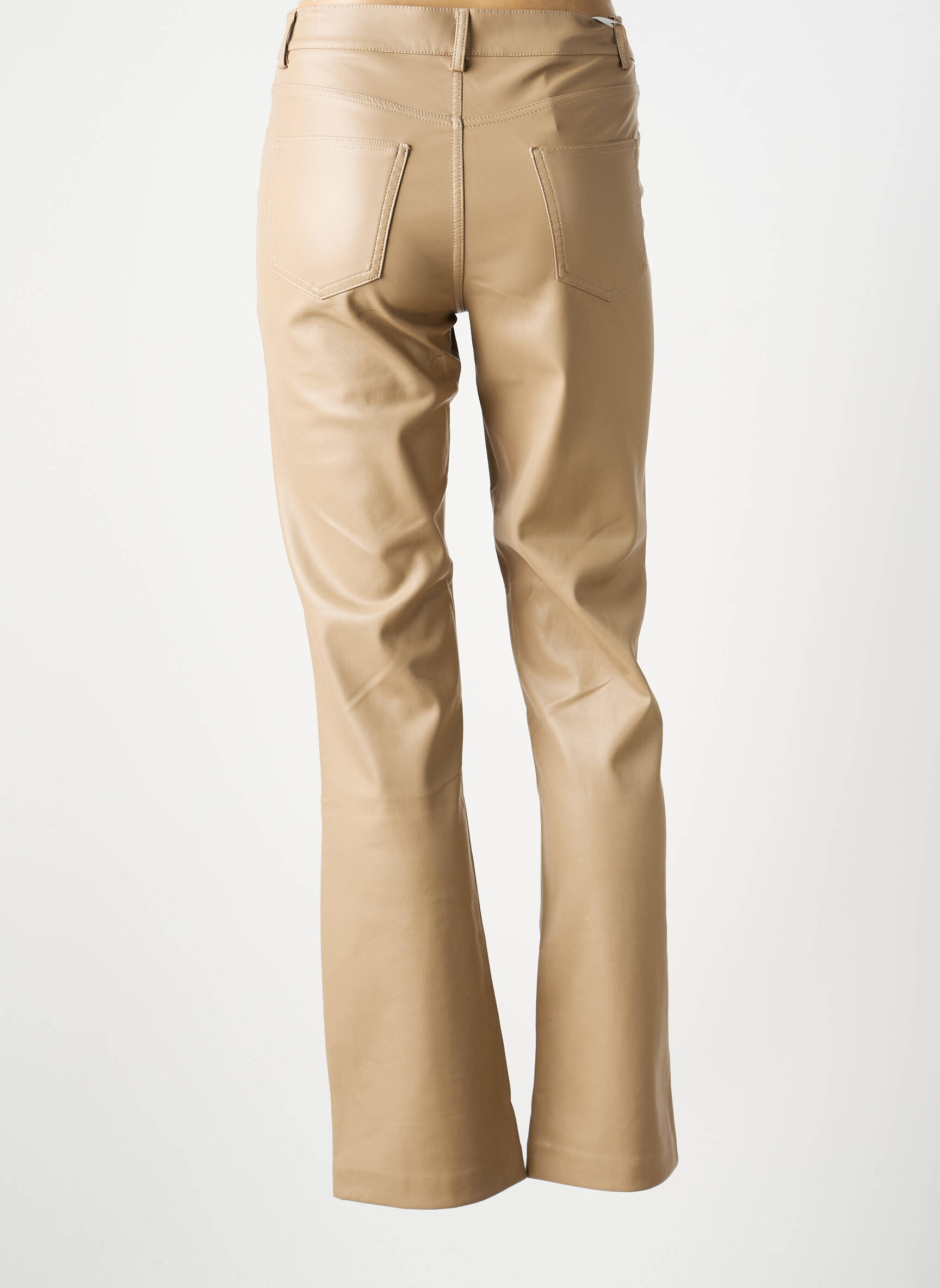 Pantalon droit fermeture zippée sous rabat boutonné taille normale beige LCDN femme