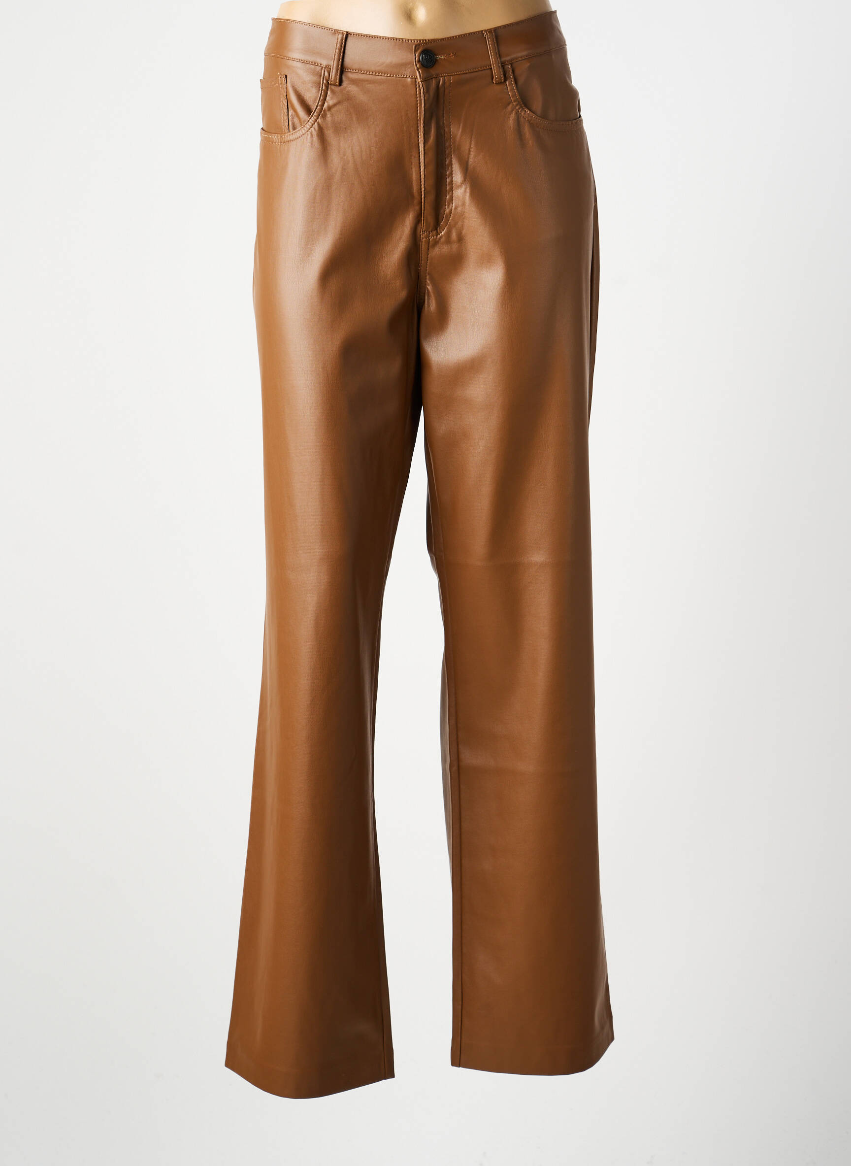 Pantalon droit fermeture zippée sous rabat boutonné taille normale marron LCDN femme