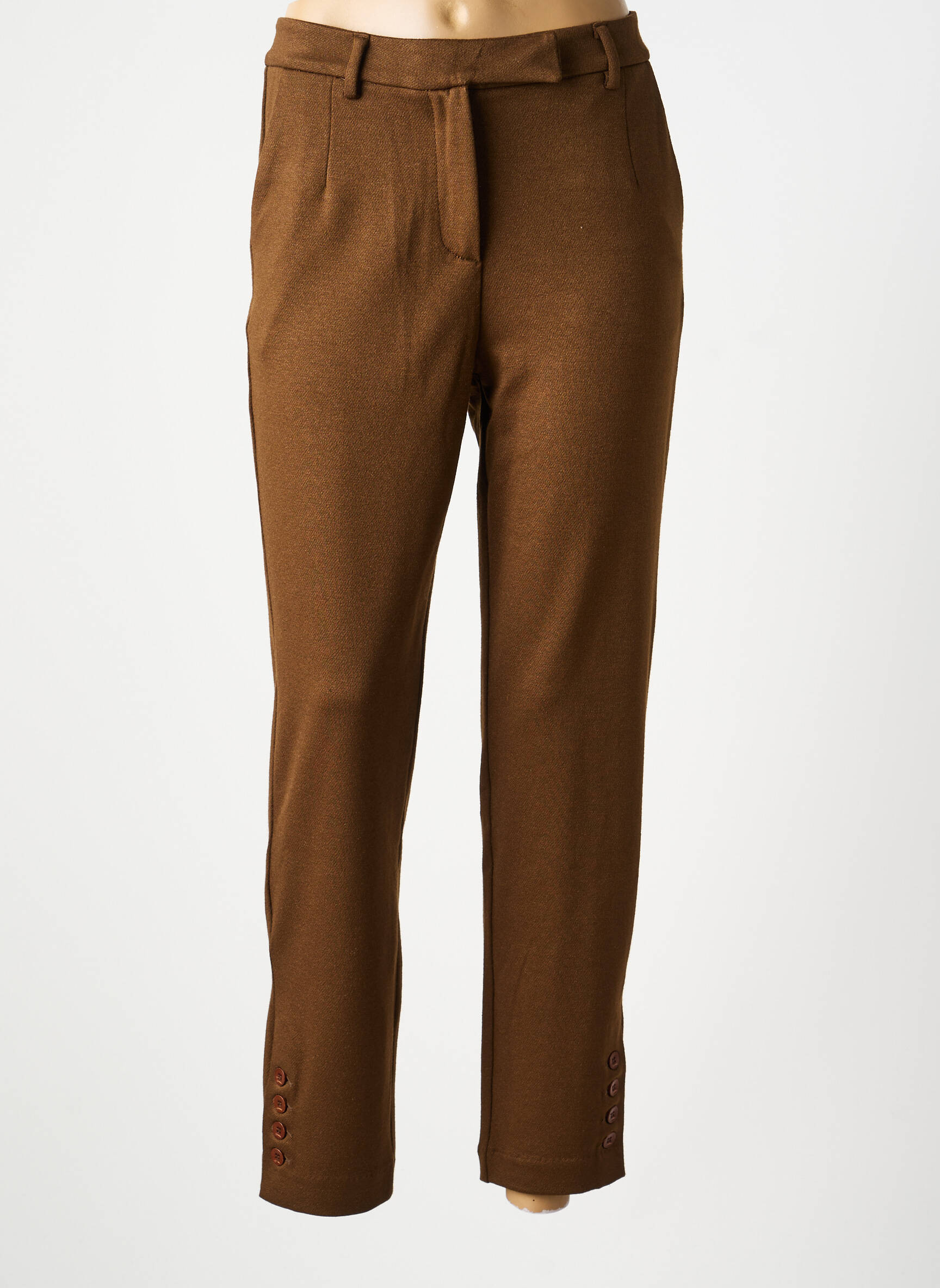 Pantalon chino fermeture zippée sous rabat avec crochet taille normale marron LCDN femme