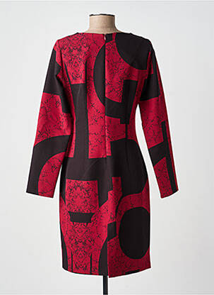 Robe mi-longue imprimé fantaisie manches longues rouge GUY DUBOUIS femme