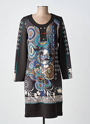 Robe mi-longue imprimé fantaisie manches longues noir GUY DUBOUIS femme