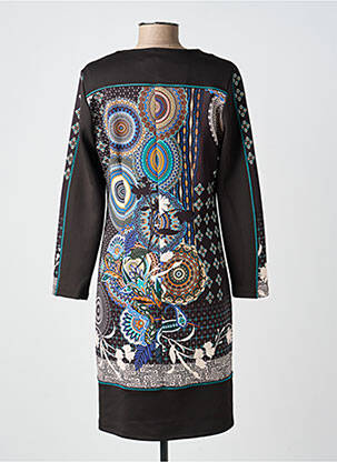 Robe mi-longue imprimé fantaisie manches longues noir GUY DUBOUIS femme