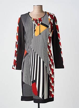 Robe mi-longue imprimé fantaisie manches longues noir GUY DUBOUIS femme