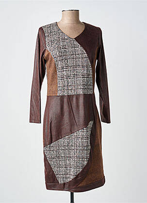 Robe mi-longue imprimé fantaisie manches longues marron MERI & ESCA femme