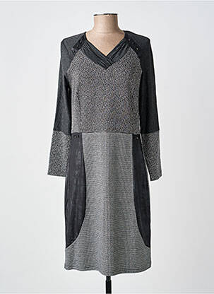 Robe mi-longue imprimé fantaisie manches longues gris GUY DUBOUIS femme