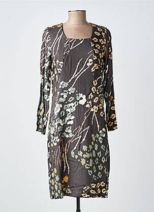 Robe mi-longue imprimé fantaisie manches longues marron MERI & ESCA femme