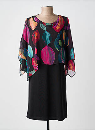 Robe mi-longue imprimé fantaisie manches longues noir GUY DUBOUIS femme