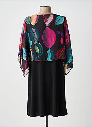 Robe mi-longue imprimé fantaisie manches longues noir GUY DUBOUIS femme