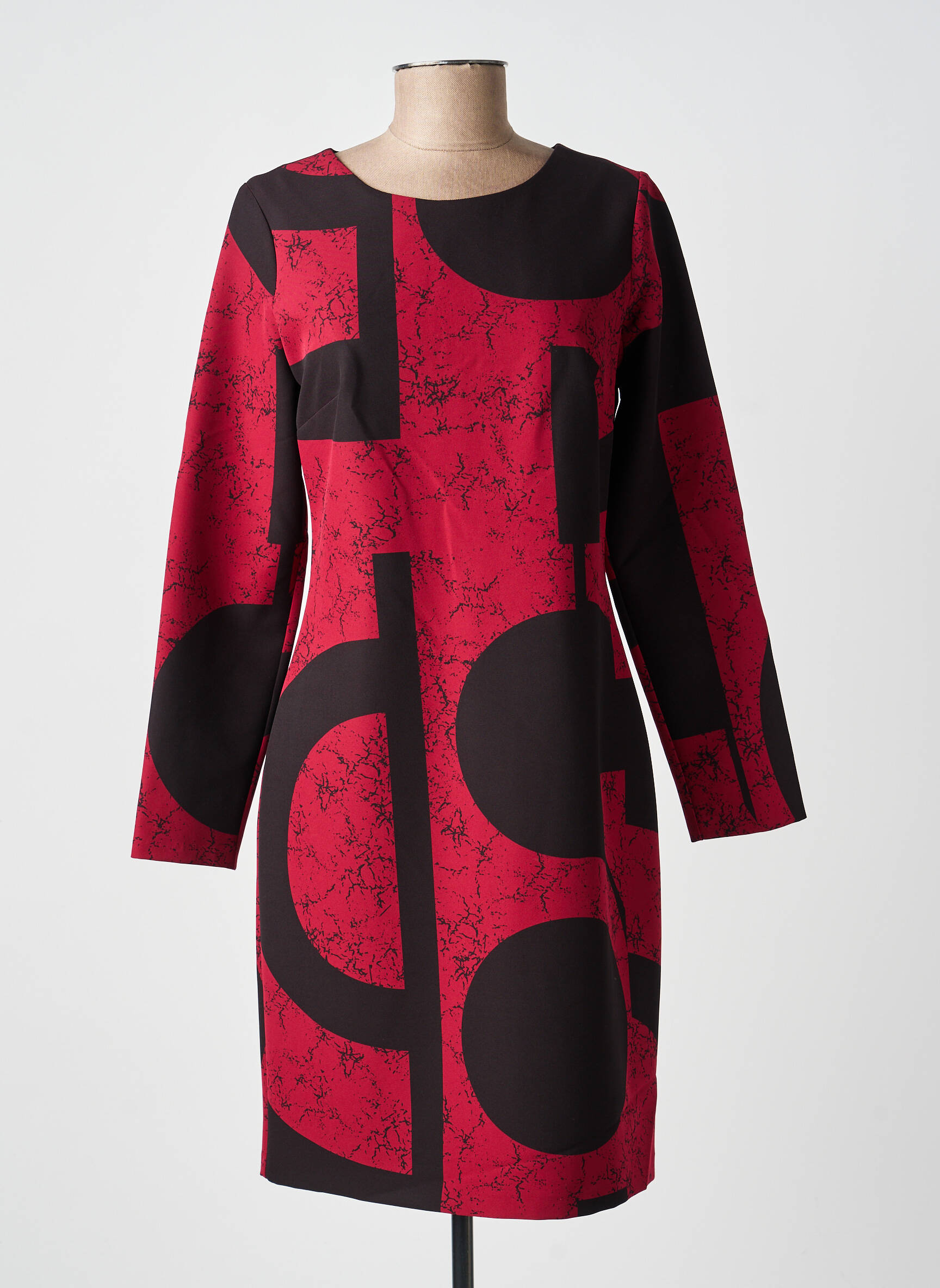 Robe mi-longue imprimé fantaisie manches longues rouge GUY DUBOUIS femme