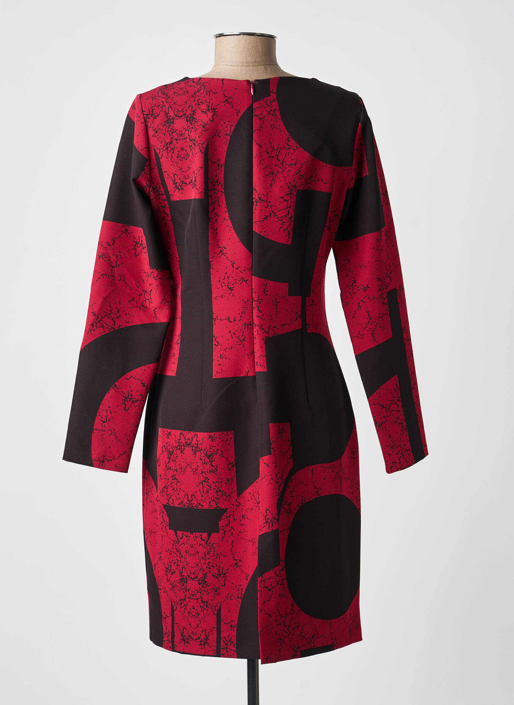 Robe mi-longue imprimé fantaisie manches longues rouge GUY DUBOUIS femme