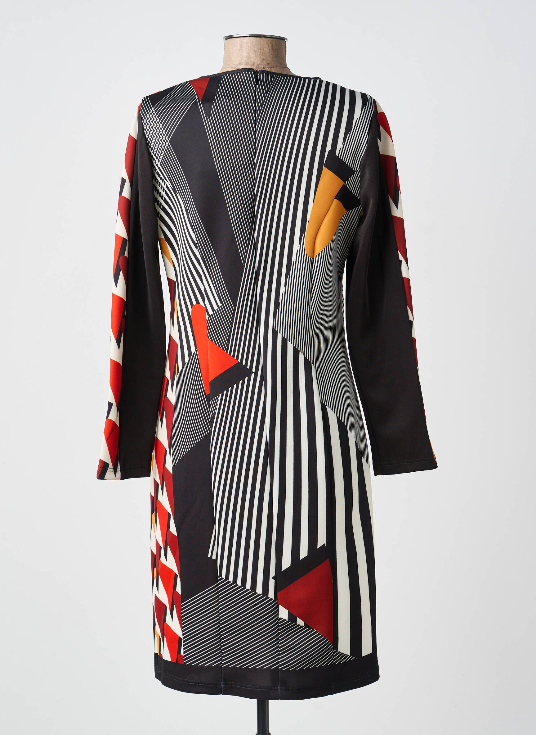 Robe mi-longue imprimé fantaisie manches longues noir GUY DUBOUIS femme
